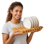 Addreen Sturdy Non Folding Bamboo Dish Drying Rack With 10 Slots Practical Kitchen Countertop Plate Stand Classic Dish Drainer
