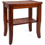 Addreen Teak Natural 15.5 Kai Corner Shower Bench with Shelf Mail Packed Bathroom Furniture - Image 3