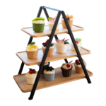Addreen Three-Tier Bamboo Wood Ladder Serving Station Tray Set Double-Tier Wooden Cake Stands for Wedding Cakes Spice Cake Tools