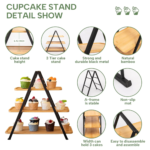 Addreen Three-Tier Bamboo Wood Ladder Serving Station Tray Set Double-Tier Wooden Cake Stands for Wedding Cakes Spice Cake Tools - Image 3