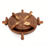 Addreen Ustic Carved Natural Wood Platter for Round Cheese Board and Tool Set