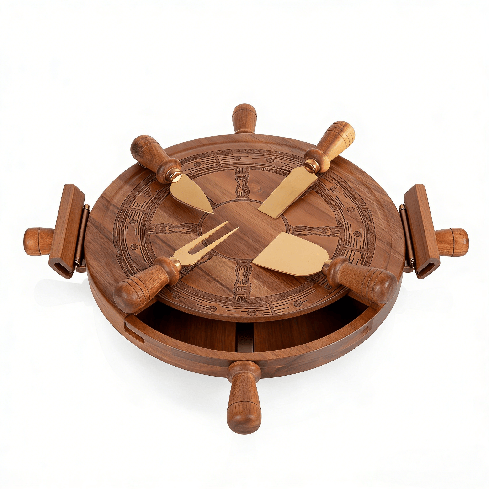 Addreen Ustic Carved Natural Wood Platter for Round Cheese Board and Tool Set01 Addreen Ustic Carved Natural Wood Platter for Round Cheese Board and Tool Set - Image 1