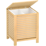 Addreen Wholesale Bamboo Laundry Hamper with Lid and Removable Liner, Double Compartment Laundry Basket