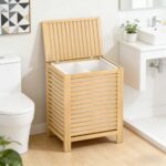 Addreen Wholesale Bamboo Laundry Hamper with Lid and Removable Liner, Double Compartment Laundry Basket - Image 2