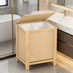 Addreen Wholesale Bamboo Laundry Hamper with Lid and Removable Liner, Double Compartment Laundry Basket - Image 3
