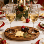 Addreen Wholesale Custom Acacia Wood Serving Tray with Wine Glass Holder Bamboo Wooden Snack Plates for Holiday Party - Image 3