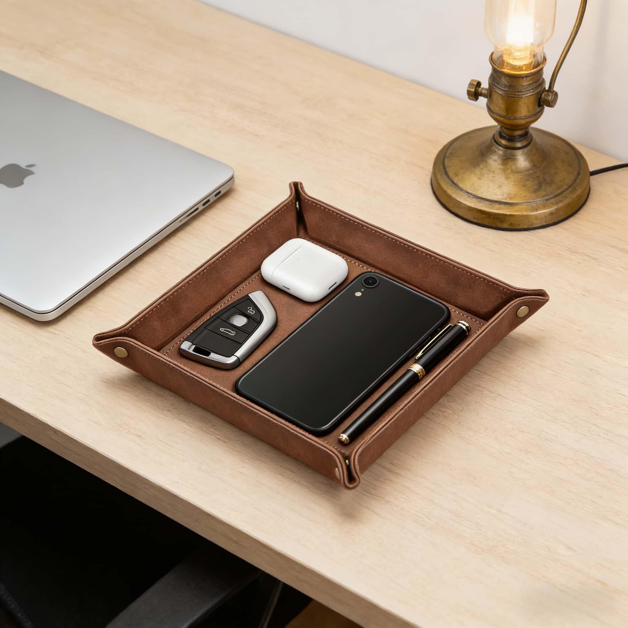 Addreen Wholesale Custom Folding Valet Tray Laserable Leatherette Catch Tray Home Decor Nightstand Entryway Storage Tray01 Addreen Wholesale Custom Folding Valet Tray Laserable Leatherette Catch Tray Home Decor Nightstand Entryway Storage Tray - Image 1