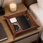 Addreen Wholesale Custom Folding Valet Tray Laserable Leatherette Catch Tray Home Decor Nightstand Entryway Storage Tray - Image 3