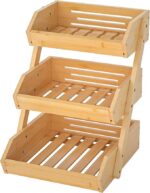 Addreen Wholesale Rectangle 3-Tier Bamboo Fruit Shelf Kitchen Countertop Vegetable Storage Rack Large Bamboo Fruit Basket