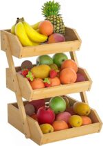 Addreen Wholesale Rectangle 3-Tier Bamboo Fruit Shelf Kitchen Countertop Vegetable Storage Rack Large Bamboo Fruit Basket - Image 2