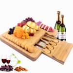Addreen Wholesale Solid Wood Charcuterie Bamboo Rectangle Cheese Cutting Board Tool and Knife Set