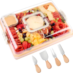 Addreen Wholesale Travel Portable Engraved Cheese Table Board With Lid Bamboo Charcuterie Cheese Board With Lid