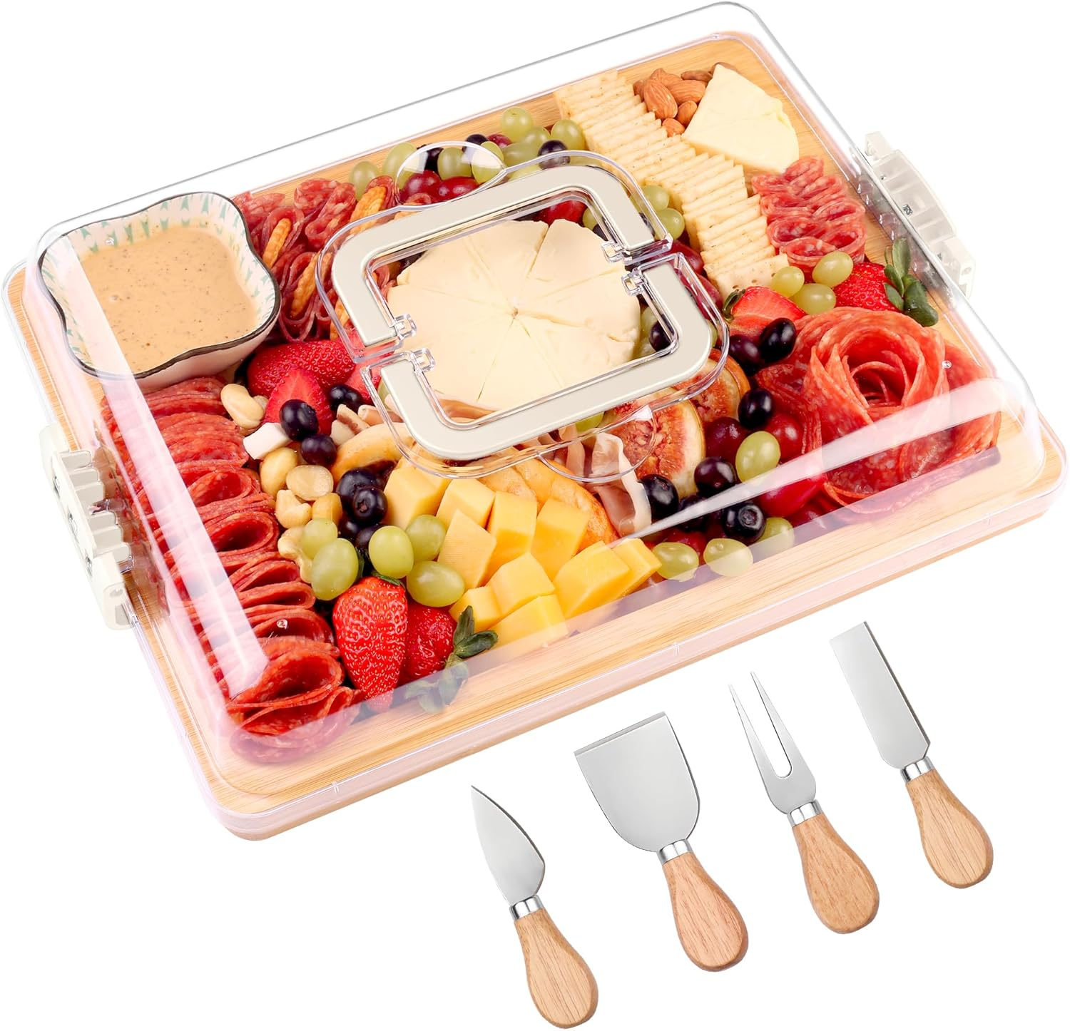 Addreen Wholesale Travel Portable Engraved Cheese Table Board With Lid Bamboo Charcuterie Cheese Board With Lid01 Addreen Wholesale Travel Portable Engraved Cheese Table Board With Lid Bamboo Charcuterie Cheese Board With Lid - Image 1