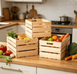Addreen Wooden Fruit Crate Slatted Wood Storage Box for Kitchen Organization Vegetable Produce Bin With Handles Farmhouse Decor - Image 2