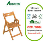 Addreen YZ-011 Solid Teak Folding Shower Chair Pivoting Backrest Forward-Leaning Armrests 350lb Capacity Space-Saving Fold Bath