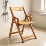 Addreen YZ-011 Solid Teak Folding Shower Chair Pivoting Backrest Forward-Leaning Armrests 350lb Capacity Space-Saving Fold Bath - Image 3