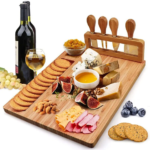 AddreenPremium Round Rectangle Square Bamboo Charcuterie Board Cheese Cutting Board With Cutlery Set Bamboo Cheese Board Knife