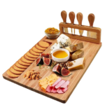 AddreenPremium Round Rectangle Square Bamboo Charcuterie Board Cheese Cutting Board With Cutlery Set Bamboo Cheese Board Knife - Image 3