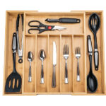 Adjustable Flatware and Cutlery Holder Compact Plastic Storage for Spoons Forks Knives Large Bamboo Tray Organizer - Image 3
