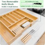 Bamboo Adjustable Expandable 13" 20" Wide Kitchen Utensil Drawer Organizer with 2 Knife Blocks and 7-9 Slots (Natural) - Image 2