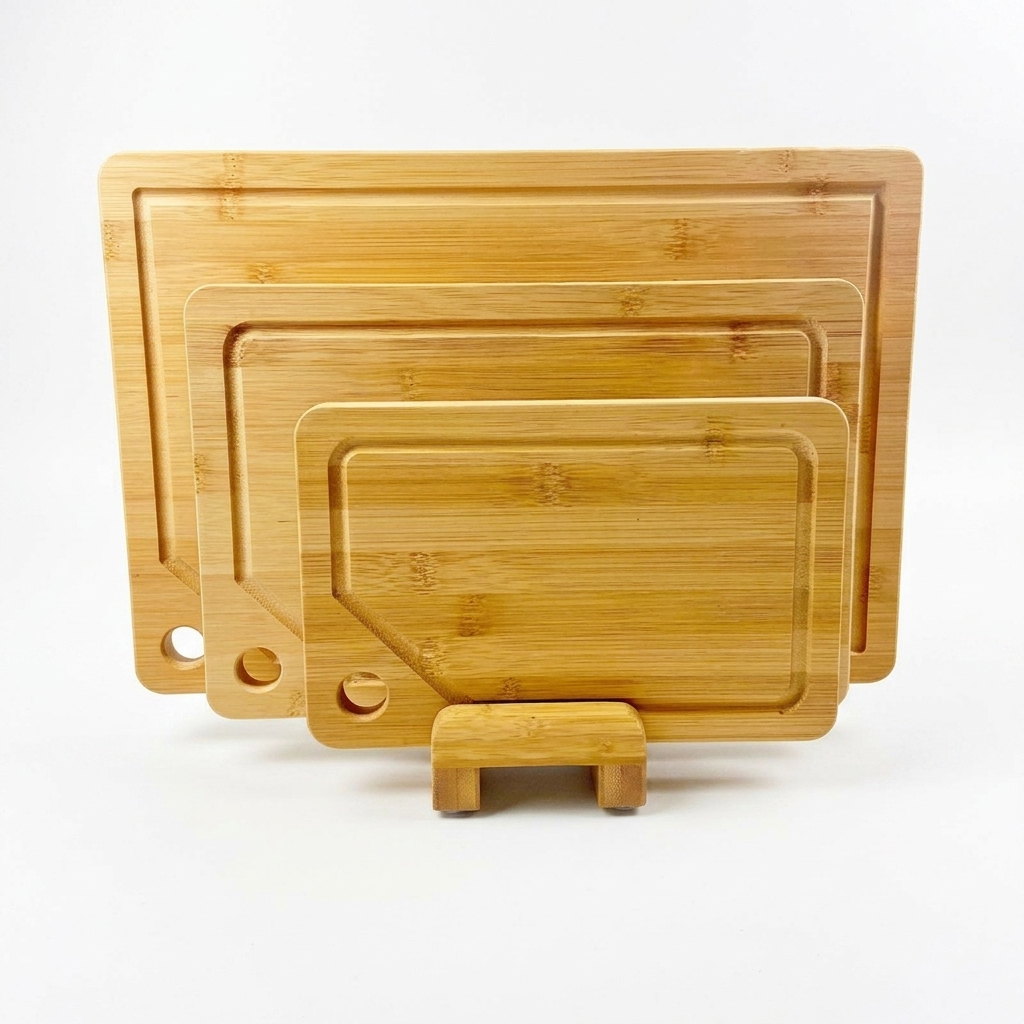 Bamboo Cutting Boards Set for Kitchen Cheese Charcuterie Chopping Board with Holder Serving Tray with Juice Groove Butcher Block01 Bamboo Cutting Boards Set for Kitchen Cheese Charcuterie Chopping Board with Holder Serving Tray with Juice Groove Butcher Block - Image 1