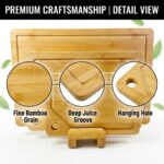 Bamboo Cutting Boards Set for Kitchen Cheese Charcuterie Chopping Board with Holder Serving Tray with Juice Groove Butcher Block - Image 3