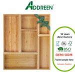 Bamboo Drawer Organizer Set 5 PCS Stackable Multi-Use Storage Trays for Kitchen Bathroom Office Desk-Makeup Jewelry Utensils