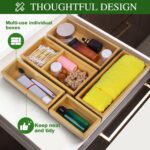 Bamboo Drawer Organizer Set 5 PCS Stackable Multi-Use Storage Trays for Kitchen Bathroom Office Desk-Makeup Jewelry Utensils - Image 3