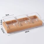 Bamboo Snackle Box Container Two-Piece Modern Design Dishwasher Safe Serving Tray 3 Square Sauce Cups Dip Bowls Small Fruit - Image 3