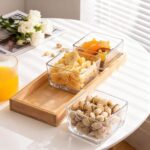 Bamboo Snackle Box Container Two-Piece Modern Design Dishwasher Safe Serving Tray 3 Square Sauce Cups Dip Bowls Small Fruit - Image 2