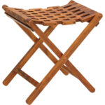 Bare Decor Casual Modern Simple Mosaic Foldable Multi-Purpose Rectangle Shape Stool and Ottoman in Solid Teak Wood Brown