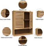 Bathroom Wall-Mounted Bamboo Cabinet Double-Door Medicine Storage Organizer with 3 Adjustable Shelves Rectangular Shape for Bath