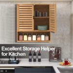 Bathroom Wall-Mounted Bamboo Cabinet Double-Door Medicine Storage Organizer with 3 Adjustable Shelves Rectangular Shape for Bath - Image 2