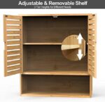Bathroom Wall-Mounted Bamboo Cabinet Double-Door Medicine Storage Organizer with 3 Adjustable Shelves Rectangular Shape for Bath - Image 3