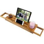 Best Selling Luxury Premium Bamboo Wood Bath Trays with Reading Rack Premium Bathroom Sets for Home and Hotel Use - Image 3