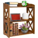 Brown Natural Wood 2-Tier Freestanding Modern Multi-functional Space-Saving Home Furniture Bookcase for Bedroom Living Room