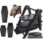 Christmas Party Home Kitchen Living Room Decor 20'' Tall 3-Tier Black Wooden Coffin Shelf Serving Tray Multi-functional Portable