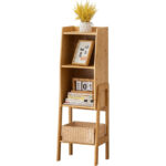 Classical Modern 3-Tier Bamboo Bookcase Natural Medium Display Shelves Multi-functional Home Furniture for Living Room Home