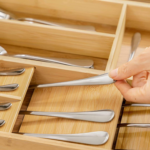 Classically Designed Bamboo Kitchen Drawer Organizer Carved Rectangle Shape Silverware Utensil & Tableware Storage Box - Image 2