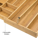 Classically Designed Bamboo Kitchen Drawer Organizer Carved Rectangle Shape Silverware Utensil & Tableware Storage Box - Image 3