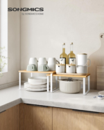 Cloud White Natural Beige Expandable Metal Engineered Wood 4-Piece Kitchen Counter Cabinet Organizer Rack Storage Holders Racks - Image 3