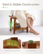 Comfortable Modern Solid Acacia Wood Shower Bench 20" Shower Stool Ottoman Waterproof with Storage Shelf for Bathroom - Image 3