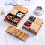 Creative Bamboo Minimalist White Divided Snack Tray Lid Wedding Dessert Nuts Dried Fruit Sauce Holder Storage Container - Image 2