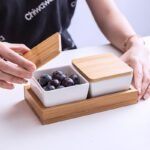 Creative Bamboo Minimalist White Divided Snack Tray Lid Wedding Dessert Nuts Dried Fruit Sauce Holder Storage Container - Image 3