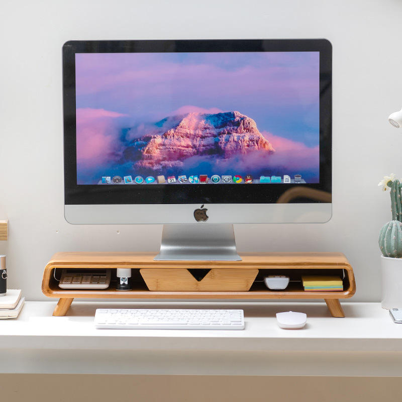 Curved Computer Monitor Elevator Desktop Stand Bamboo Keyboard Storage Bracket for Office Use01 Curved Computer Monitor Elevator Desktop Stand Bamboo Keyboard Storage Bracket for Office Use - Image 1