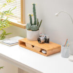 Curved Computer Monitor Elevator Desktop Stand Bamboo Keyboard Storage Bracket for Office Use - Image 3