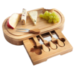 Customizable Mini Oval Bamboo Cheese Board Hidden Cutlery Drawer 4-Piece Wood Platter for Cheese Pizza Kitchenware Accessory