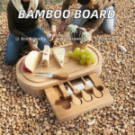 Customizable Mini Oval Bamboo Cheese Board Hidden Cutlery Drawer 4-Piece Wood Platter for Cheese Pizza Kitchenware Accessory - Image 2