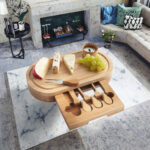 Customizable Mini Oval Bamboo Cheese Board Hidden Cutlery Drawer 4-Piece Wood Platter for Cheese Pizza Kitchenware Accessory - Image 3