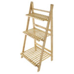 Customized Logo Three-Layer Eco-friendly Glossy Modern Bamboo Flower Pot Rack Easy Clean Foldable Storage Display Stand Outdoor